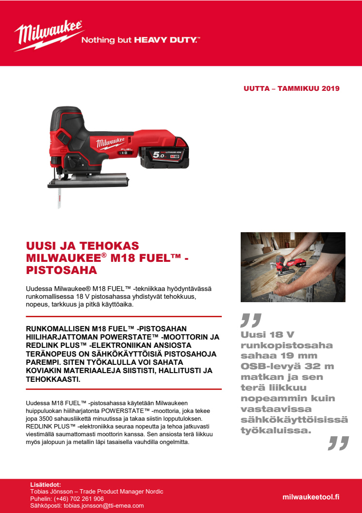 UUSI JA TEHOKAS MILWAUKEE® M18 FUEL™ -PISTOSAHA 