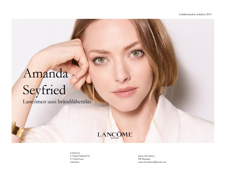 Amanda Seyfried—Lancômen uusi brändilähettiläs