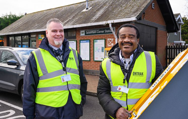 Tattenham Corner station - mobile team members Trevor Leahy (left) and Osondu Nworu are ready to assist