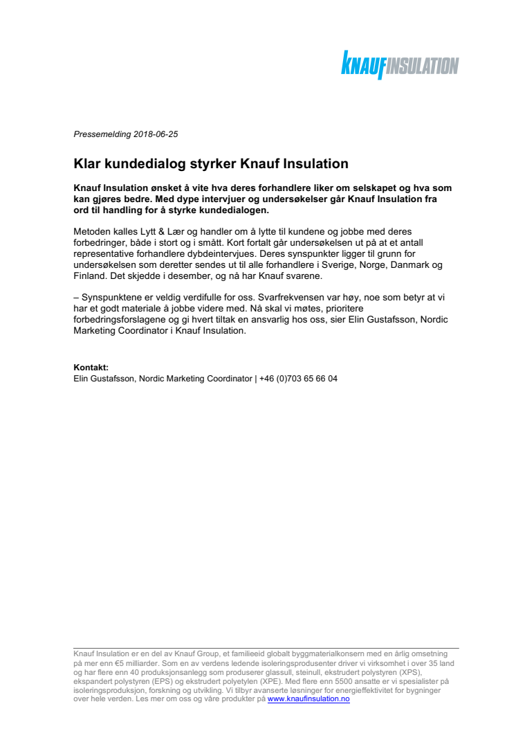 Klar kundedialog styrker Knauf Insulation
