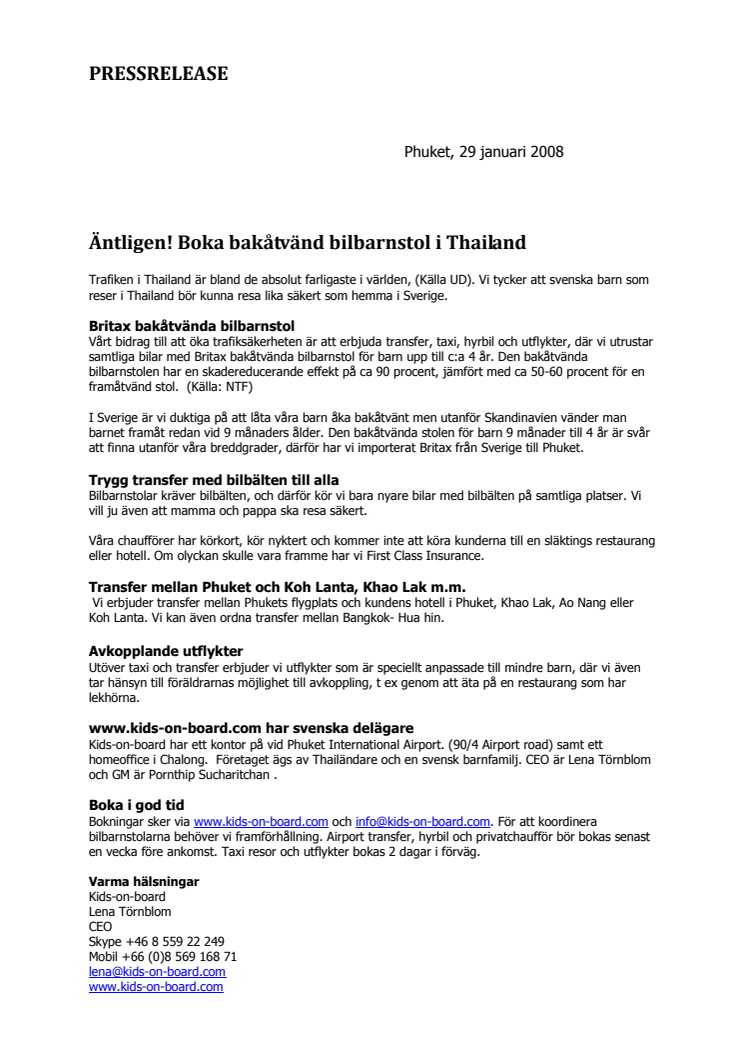 Äntligen! Boka bakåtvänd bilbarnstol i Thailand