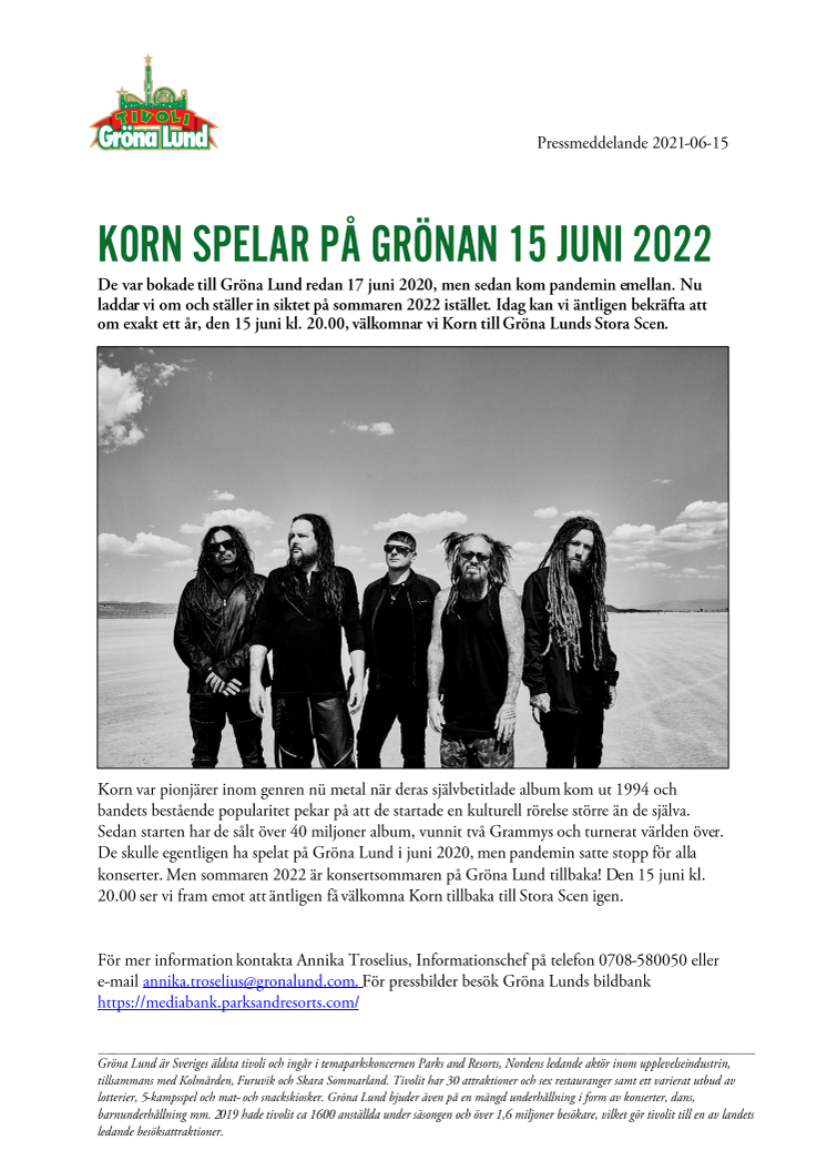 Korn spelar på Grönan 15 juni 2022
