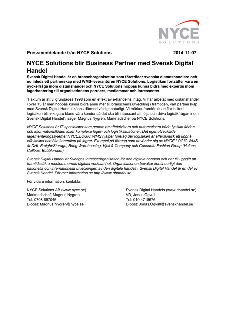 NYCE Solutions blir Business Partner med Svensk Digital Handel