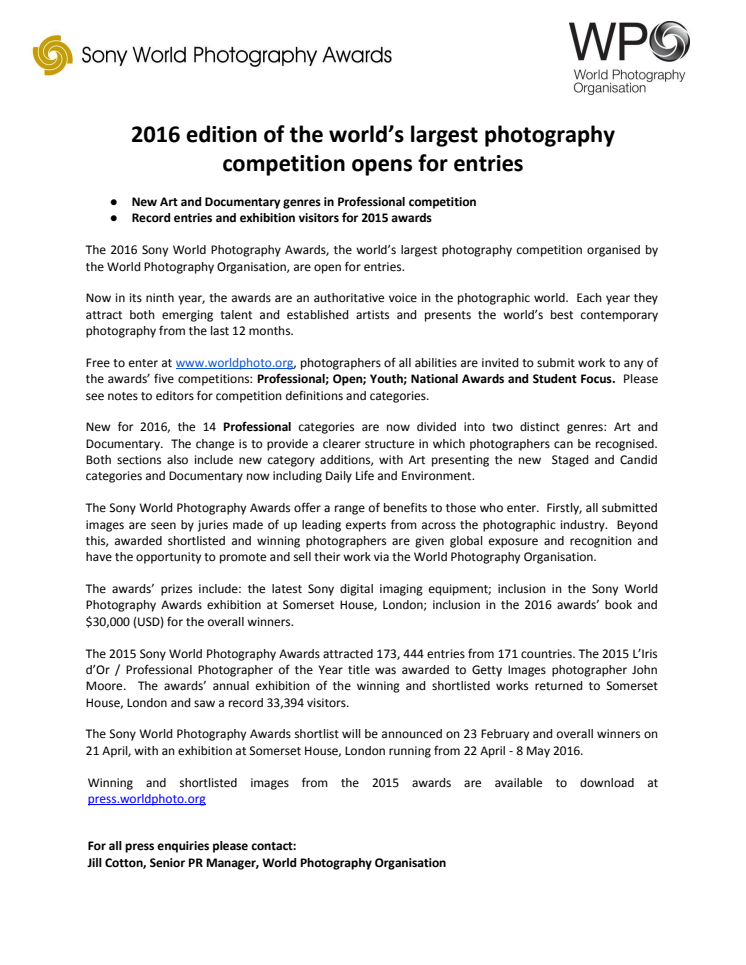 Der er nu åbent for tilmelding til Sony World Photography Awards 2016