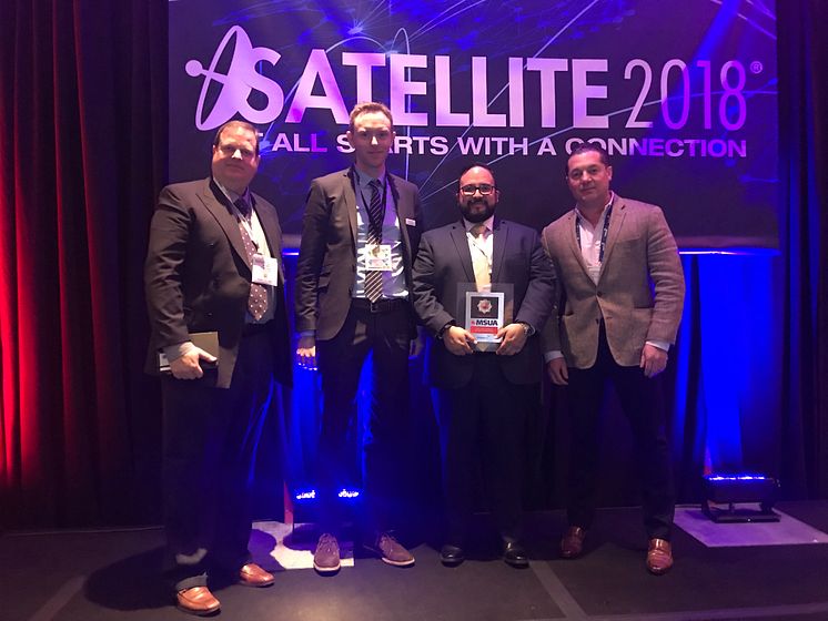 Hi-res image - Cobham SATCOM - Globalsat  Group and partners Cobham SATCOM receive the Top Land Mobility Satcom Innovation Award from the MSUA at Satellite 2018