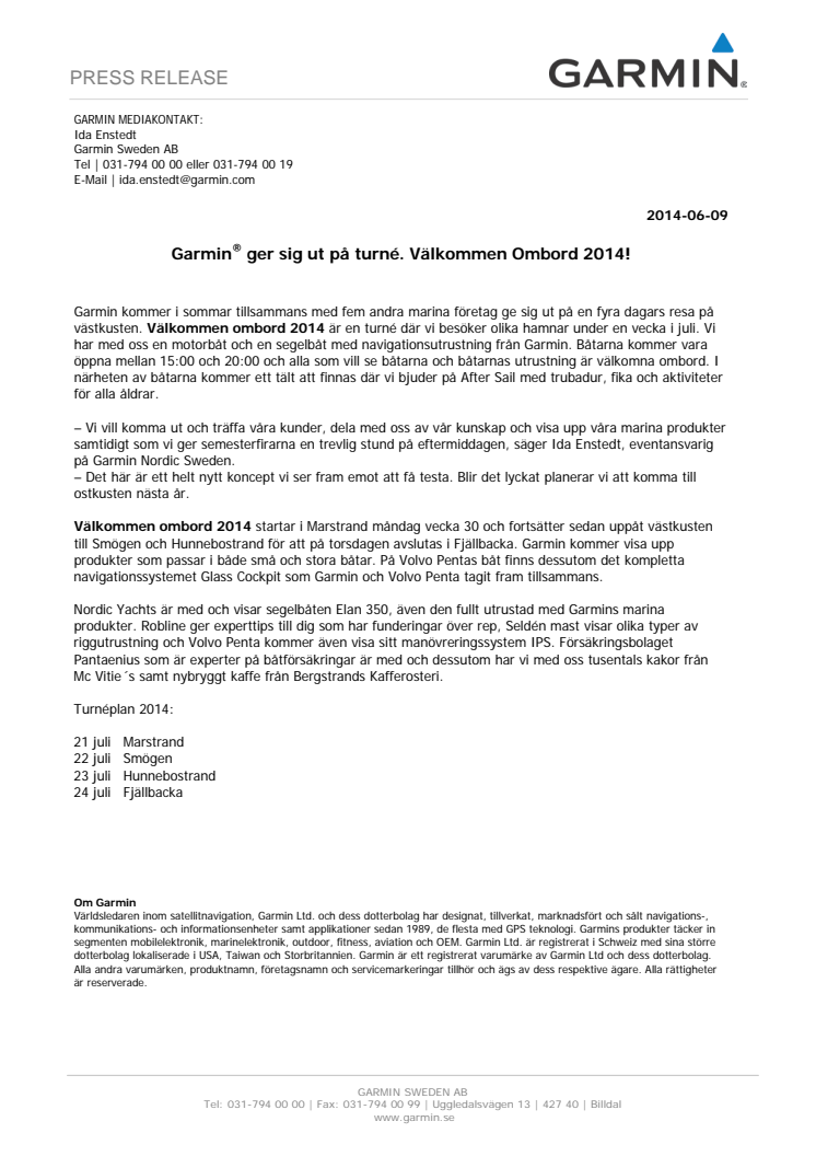 Garmin® ger sig ut på turné. Välkommen Ombord 2014!