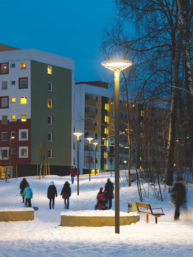 Ett trygghetsprojekt i Albyparken i Botkyrka kommun, ljusdesign: Olsson & Linder 