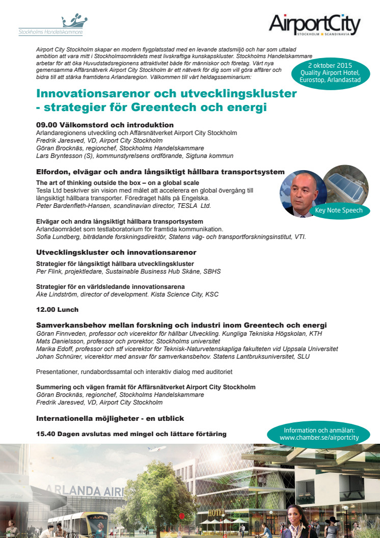 Välkommen till seminarium och affärsnätverk för Arlandaregionens utveckling den 2 oktober!