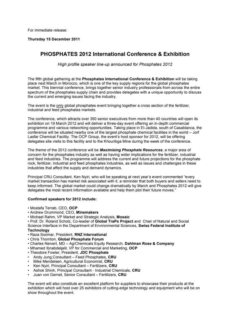 PHOSPHATES 2012 International Conference & Exhibition