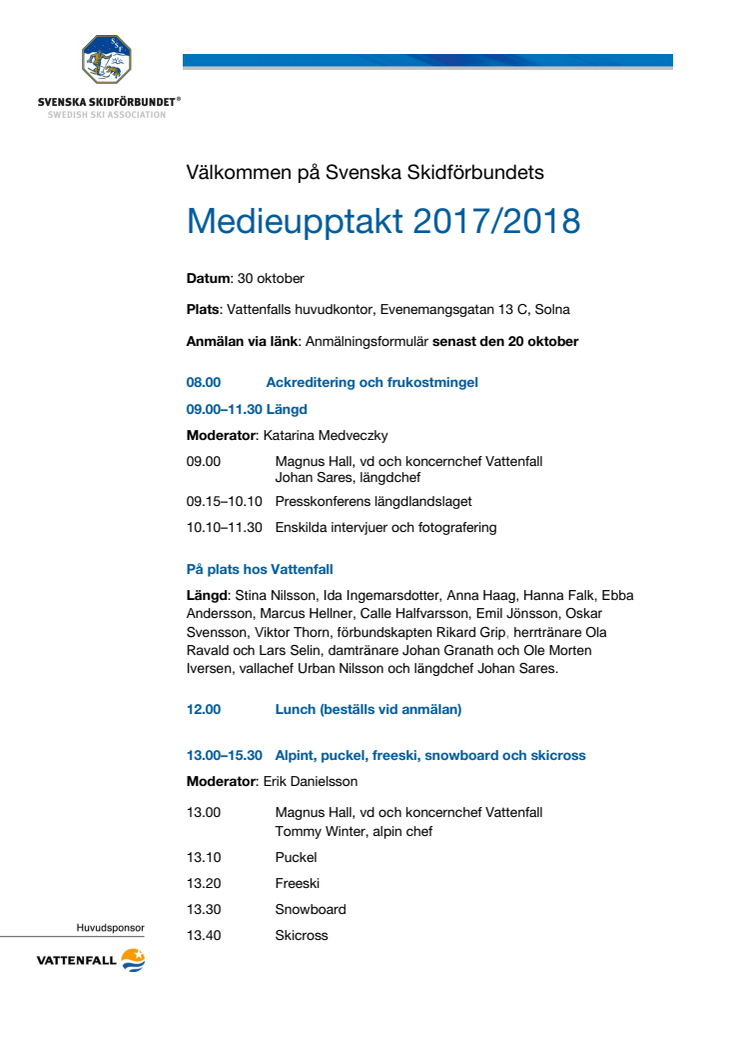 Pressinbjudan – Svenska Skidförbundets medieupptakt 2017/2018