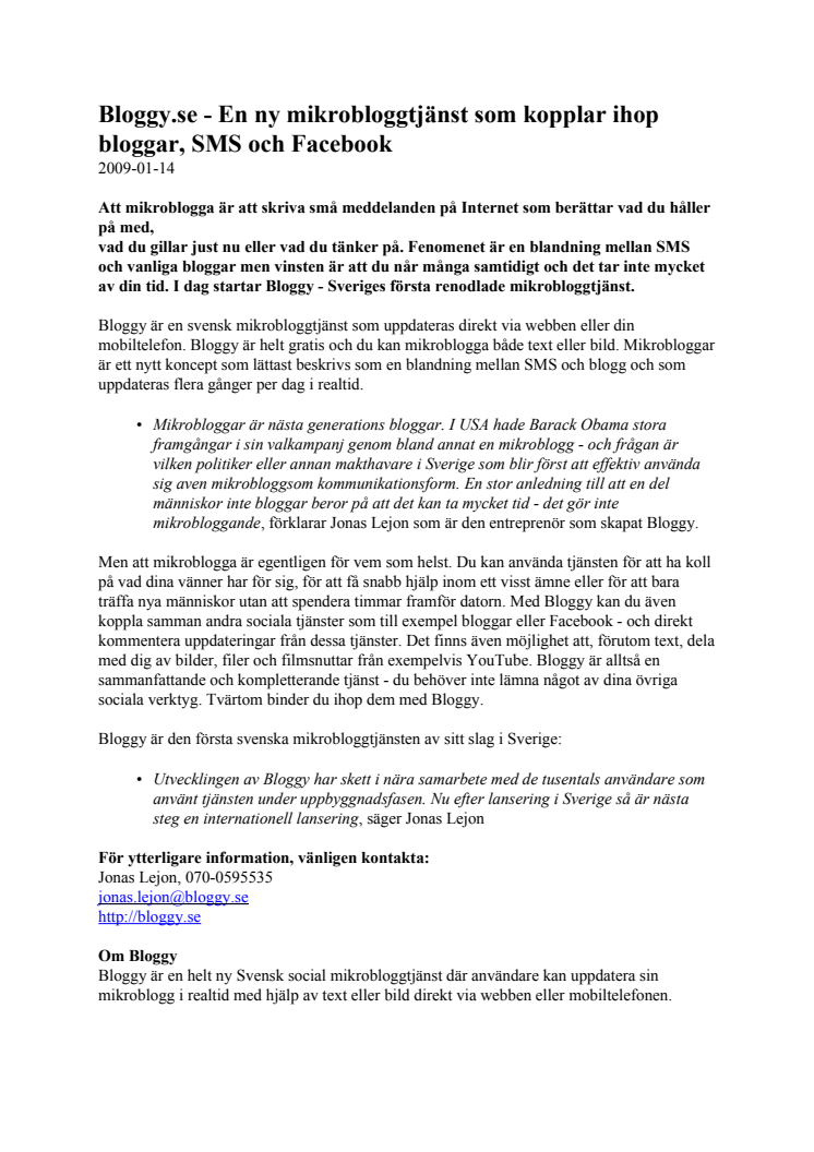 Bloggy.se - En ny mikrobloggtjänst som kopplar ihop bloggar, SMS och Facebook