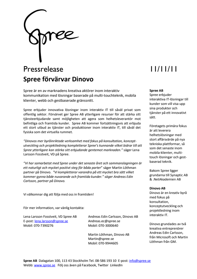 Spree förvärvar Dinovo