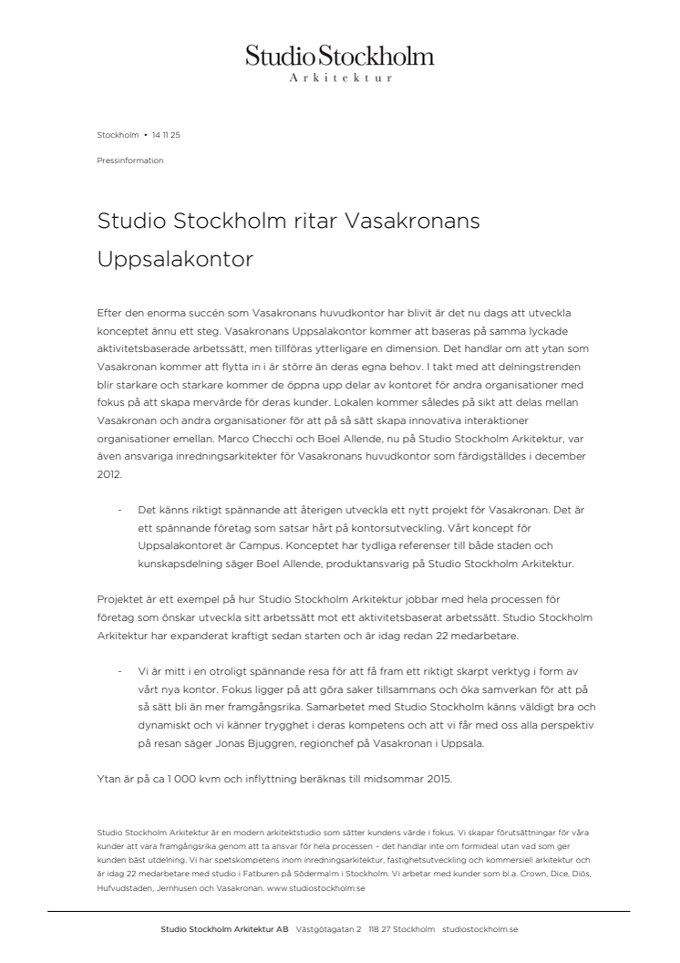 Studio Stockholm ritar Vasakronans Uppsalakontor