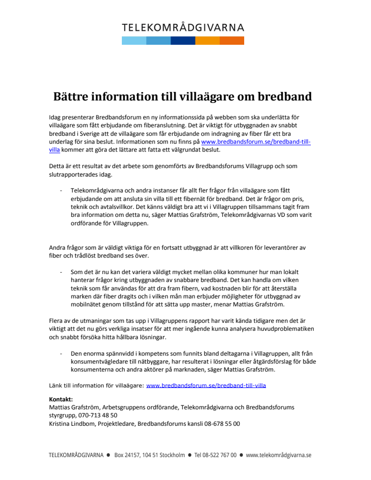 Bättre information till villaägare om bredband