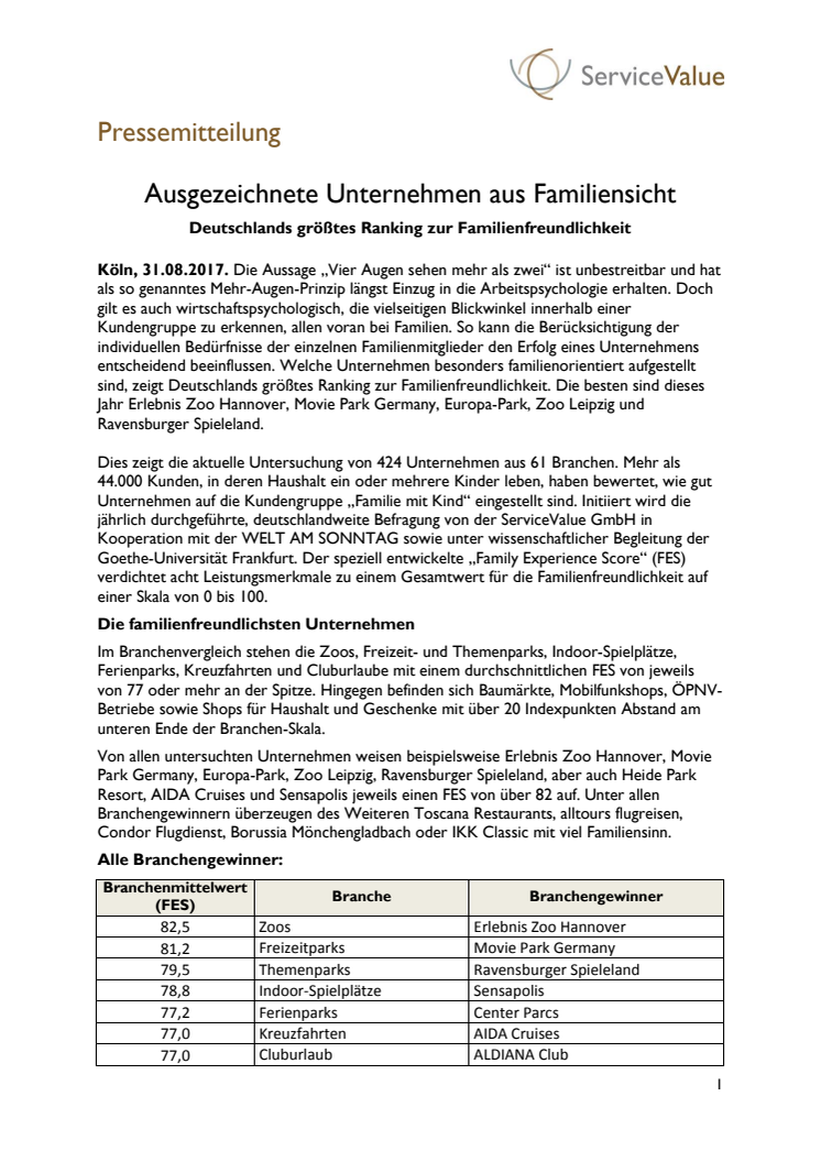 Ausgezeichnete Unternehmen aus Familiensicht