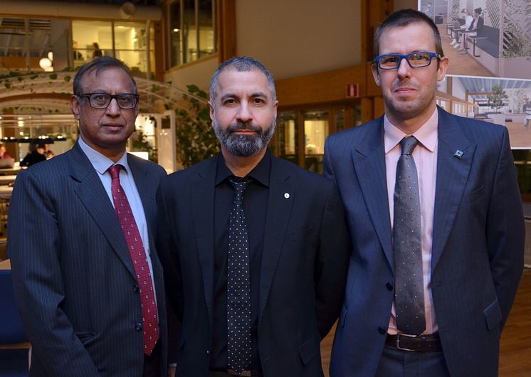  Uday Kumar, professor i drift- och underhållsteknik,Ramin Karim, professor i drift- och underhållsteknik och Miguel Castano, forskare i drift- och underhållsteknik vid Luleå tekniska universitet.