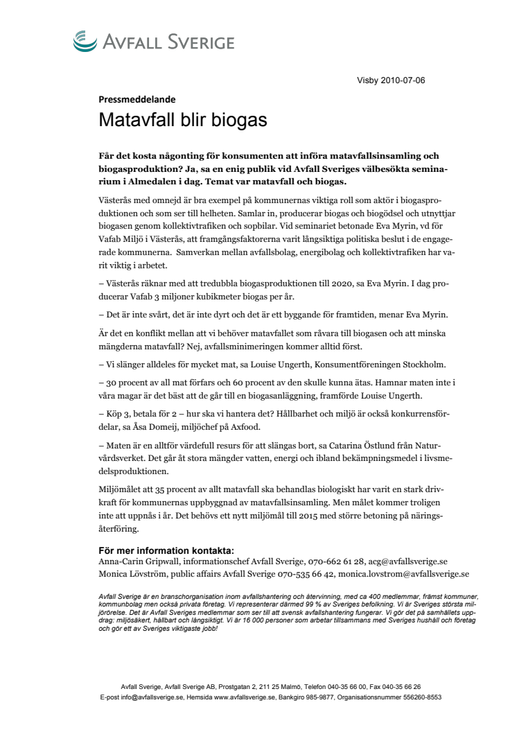 Matavfall blir biogas