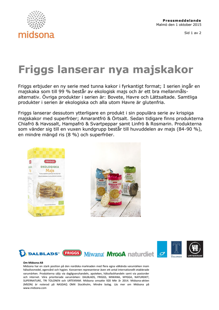 Friggs lanserar nya majskakor