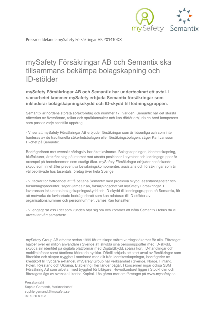 mySafety Försäkringar AB och Semantix ska tillsammans bekämpa bolagskapning och ID-stölder