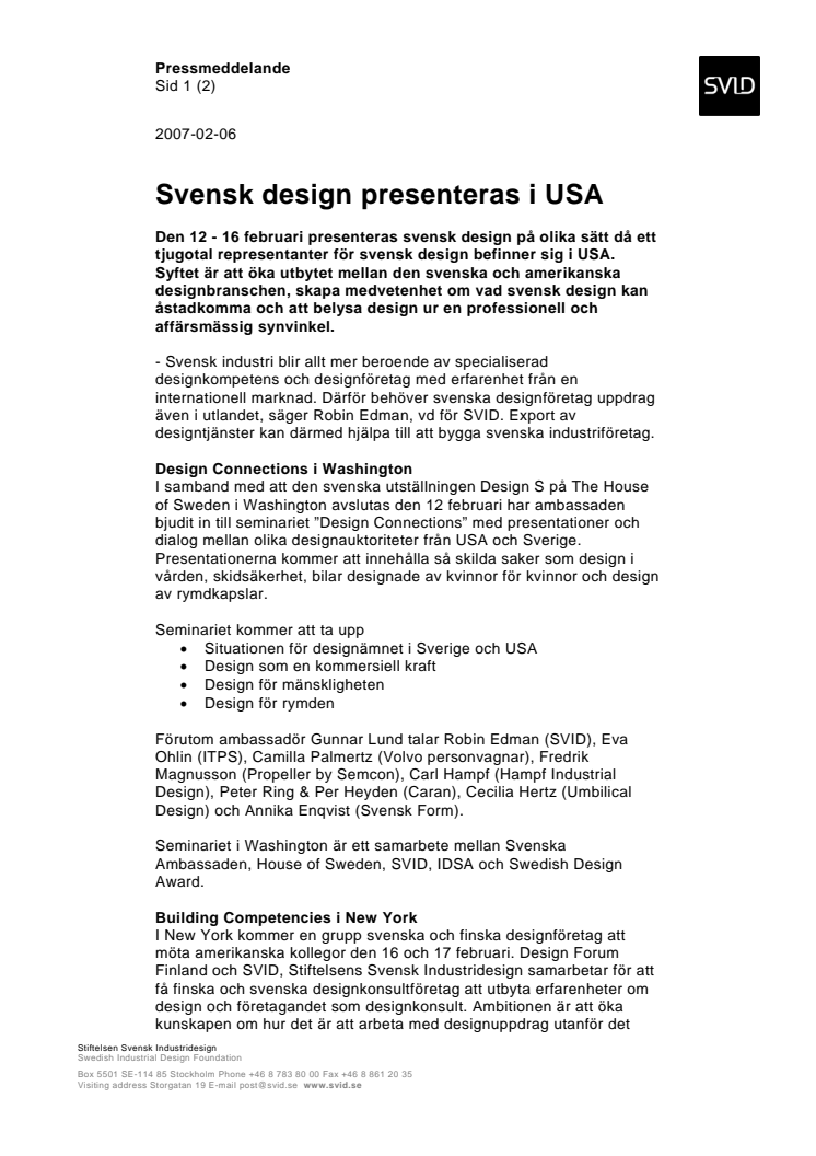 Svensk design presenteras i USA