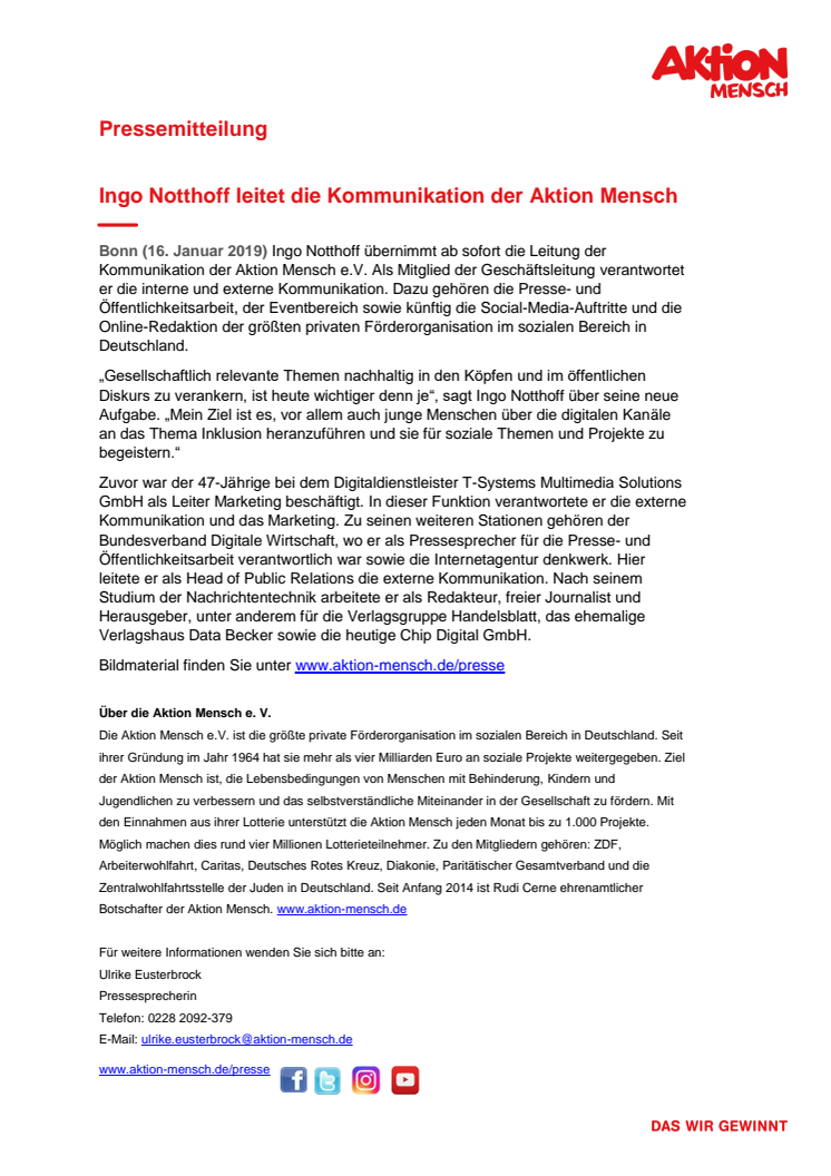 Ingo Notthoff leitet die Kommunikation der Aktion Mensch