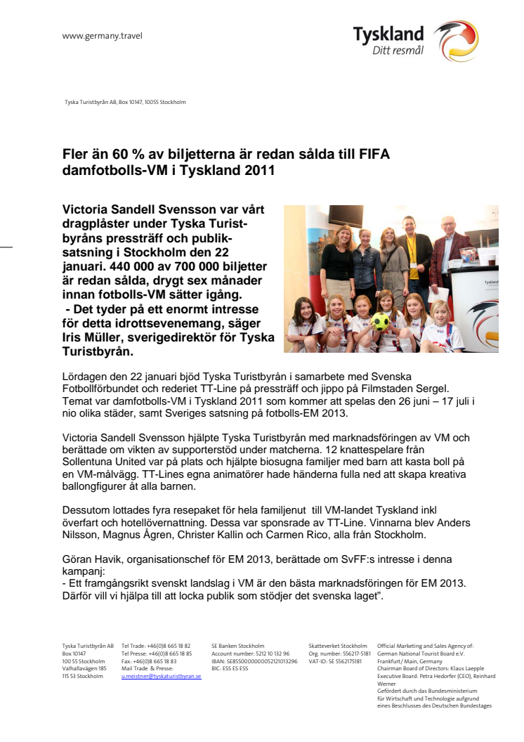 Fler än 60 % av biljetterna är redan sålda till FIFA damfotbolls-VM i Tyskland 2011