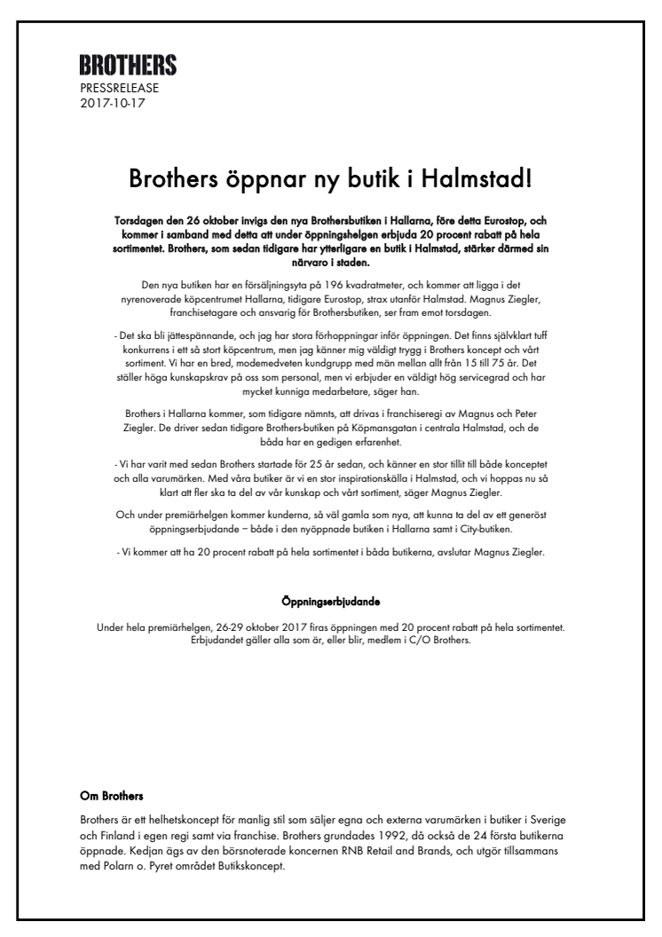 Brothers öppnar ny butik i Halmstad!