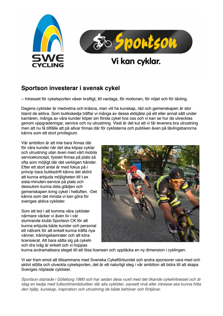 Sportson investerar i svensk cykel