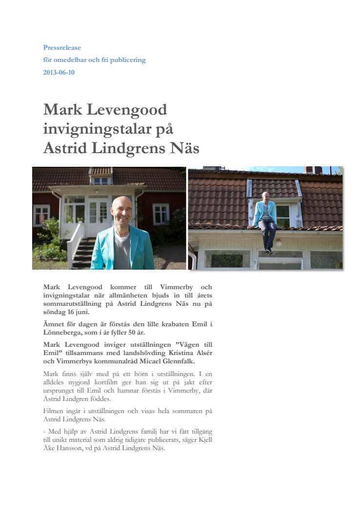 Mark Levengood invigningstalar i Vimmerby