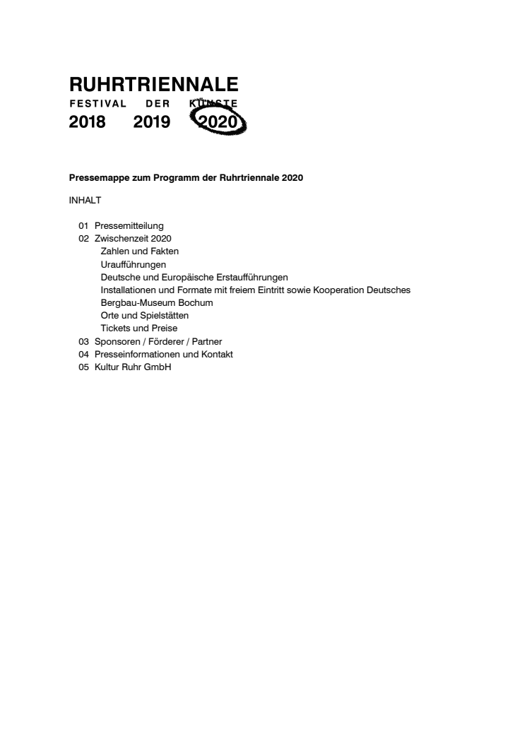 Pressemappe Programm Ruhrtriennale 2020