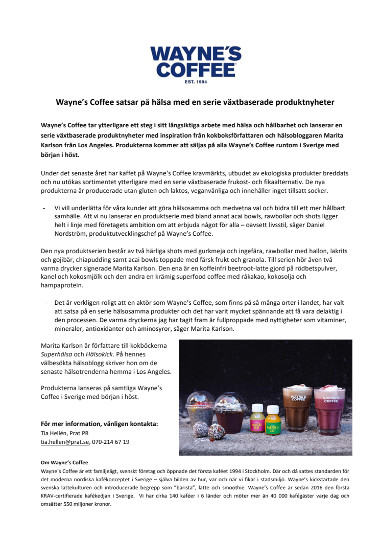 Wayne’s Coffee satsar på hälsa med en serie växtbaserade produktnyheter