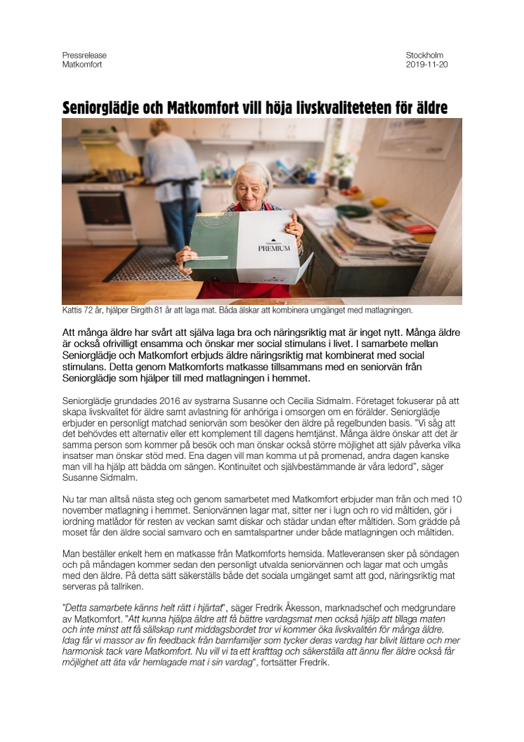 Matkomfort och Seniorglädje hjälper äldre äta mer näringsrik mat