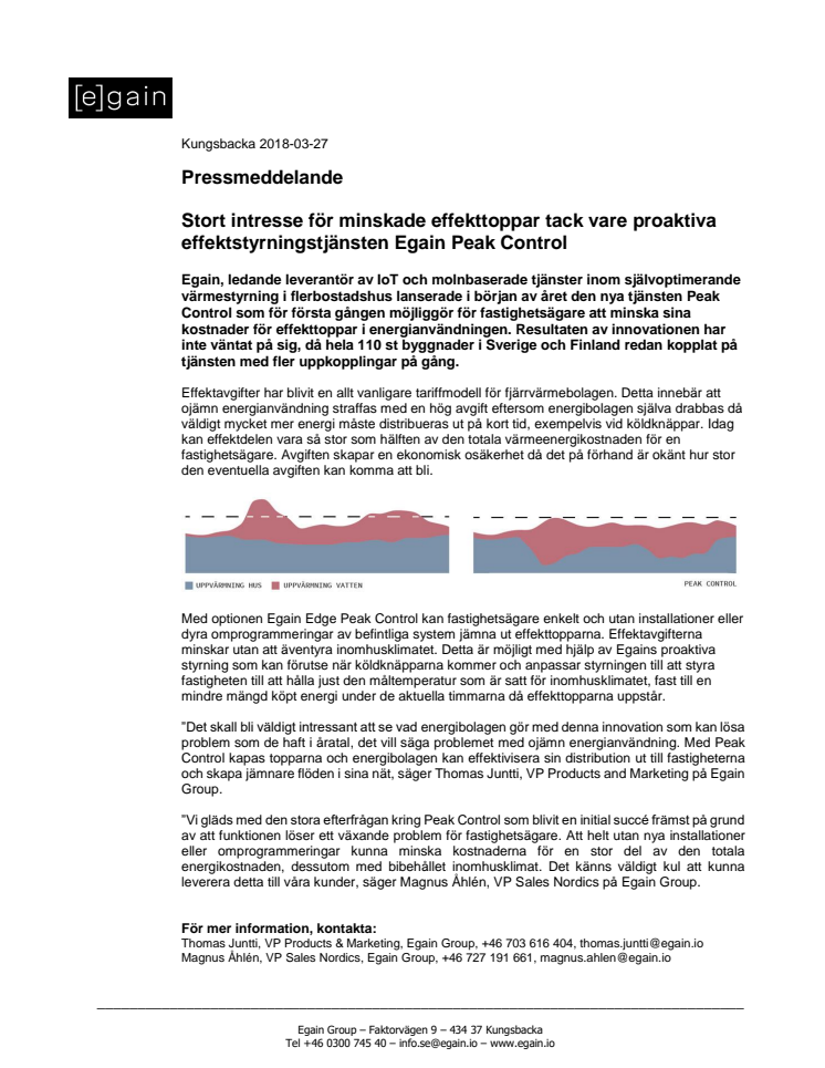 Stort intresse för minskade effekttoppar tack vare proaktiva effektstyrningstjänsten Egain Peak Control