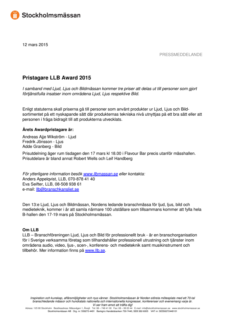 Pristagare LLB Award 2015