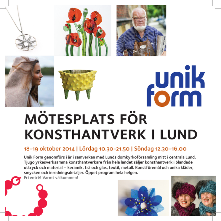 Programmet för Unik Form, hela helgen 18-19 oktober 2014