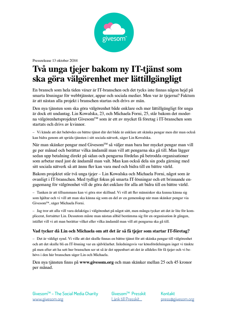 Två unga tjejer bakom ny IT-tjänst som ska göra välgörenhet mer lättillgängligt