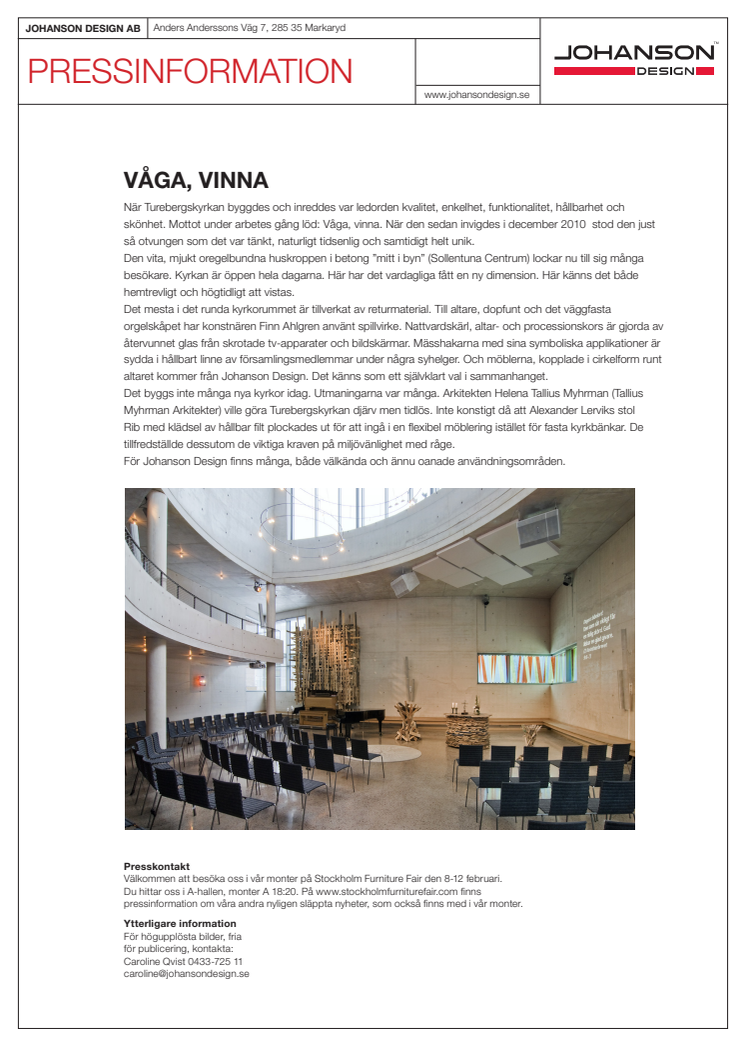Turebergskyrkan - möbler från Johanson Design