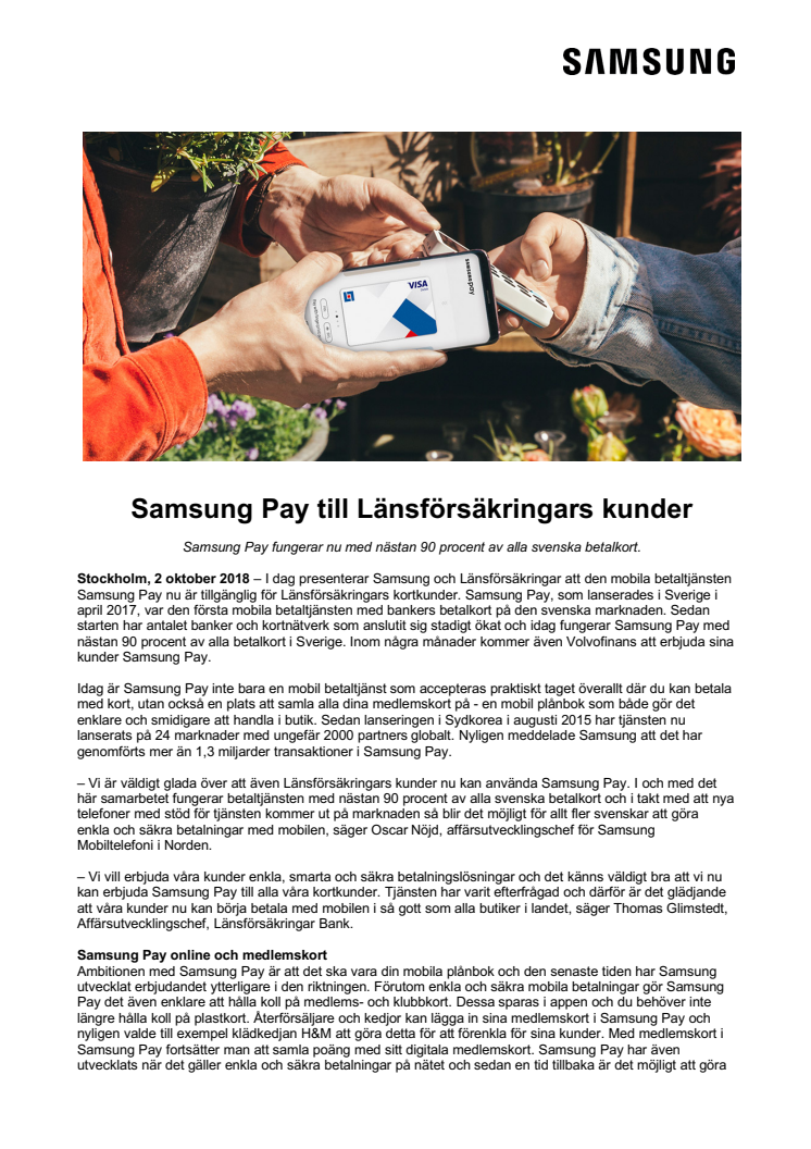 Samsung Pay till Länsförsäkringars kunder