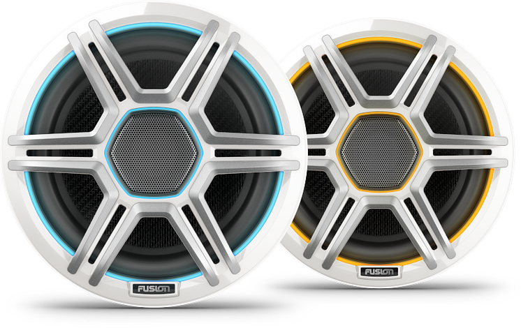 FusionApolloSpeakers_7.7inch_SportsWhite_Front_Blue_Orange_Group.png