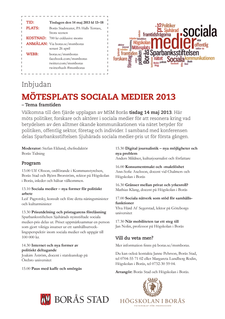 Inbjudan till Mötesplats sociala medier i Borås 14 maj 2013
