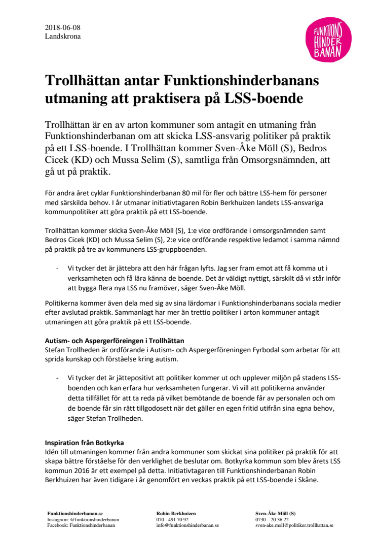 Trollhättan antar Funktionshinderbanans utmaning att praktisera på LSS-boende