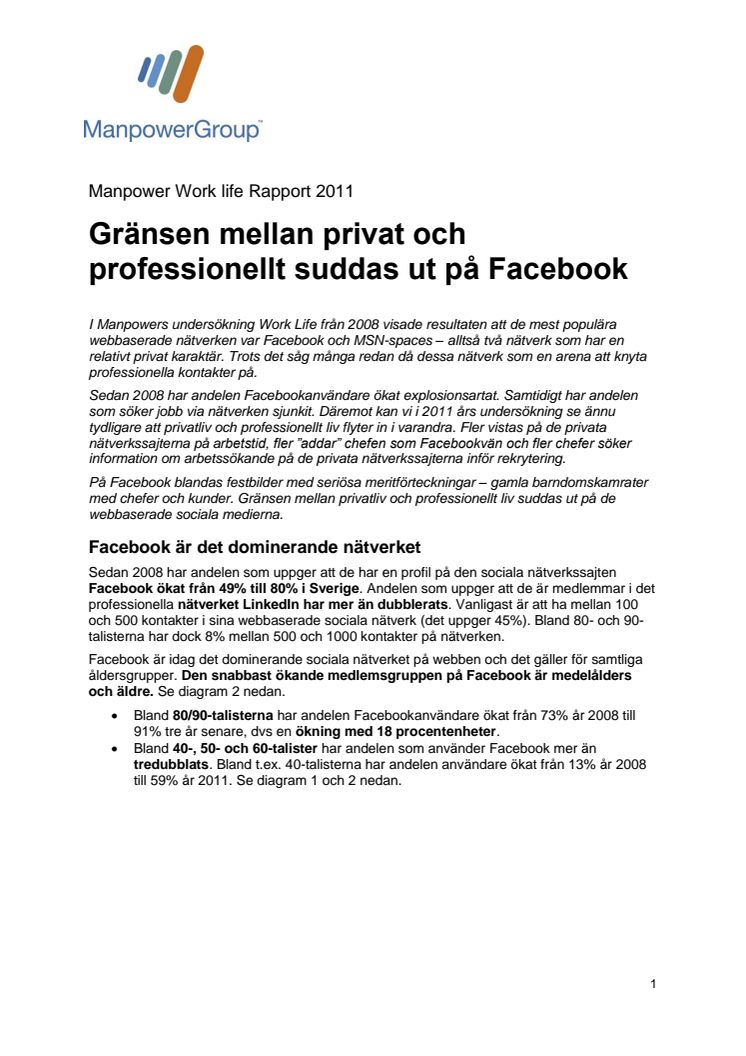 Manpower Work Life om gränsöverskridandet i de sociala medierna: Chefer snokar på Facebook inför rekrytering