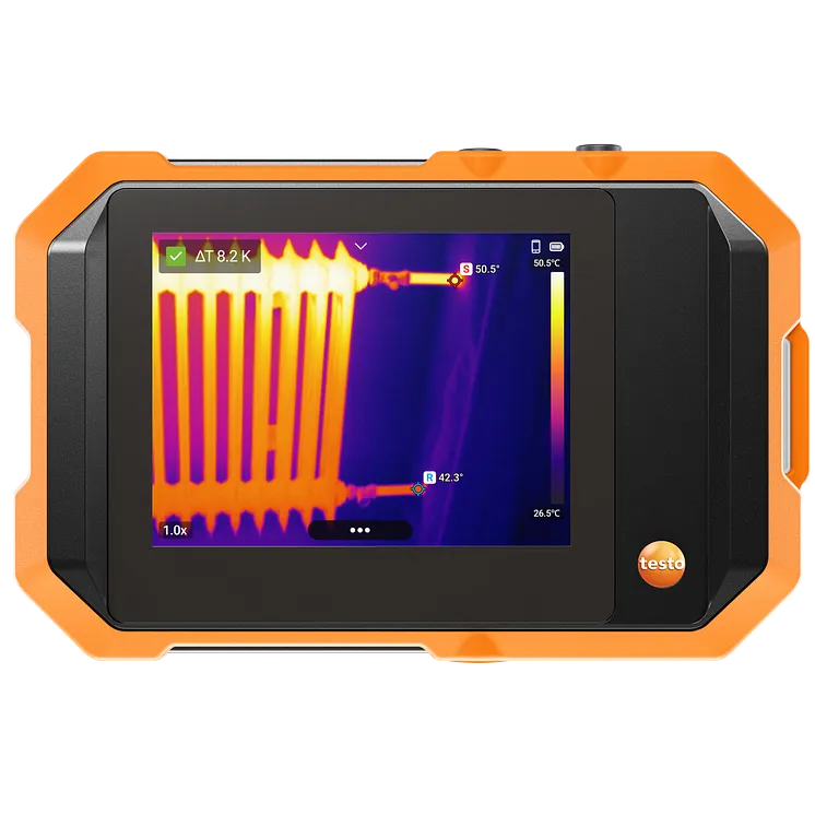 Värmekameran testo 862 baksida med termografibild på element