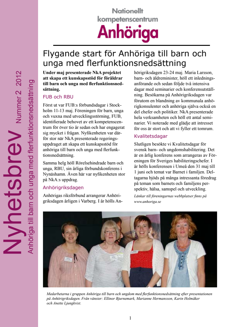 Anhöriga till barn och unga med flerfunktionsnedsättning - Nyhetsbrev nr 2