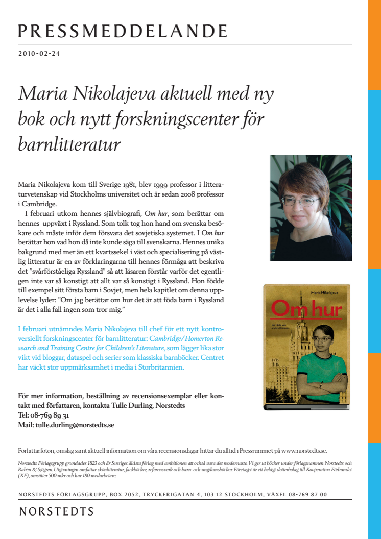 Professor Maria Nikolajeva aktuell med ny bok och nytt forskningscenter för barnlitteratur