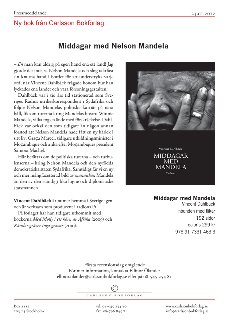Ny bok: Middagar med Mandela