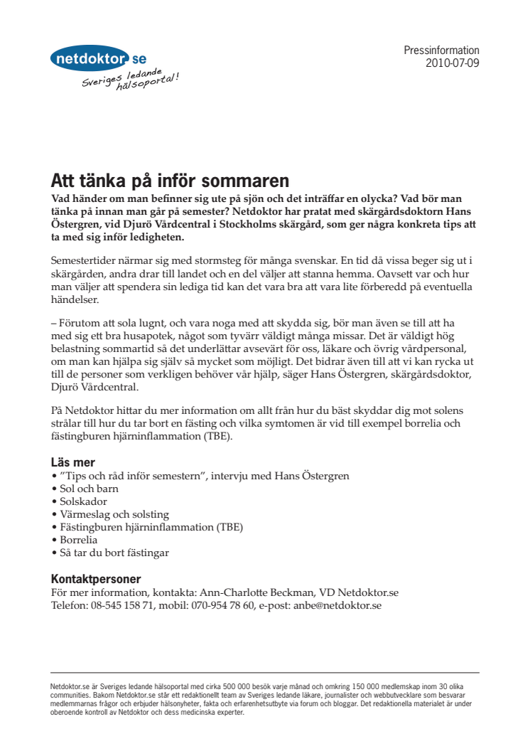 Att tänka på inför sommaren 