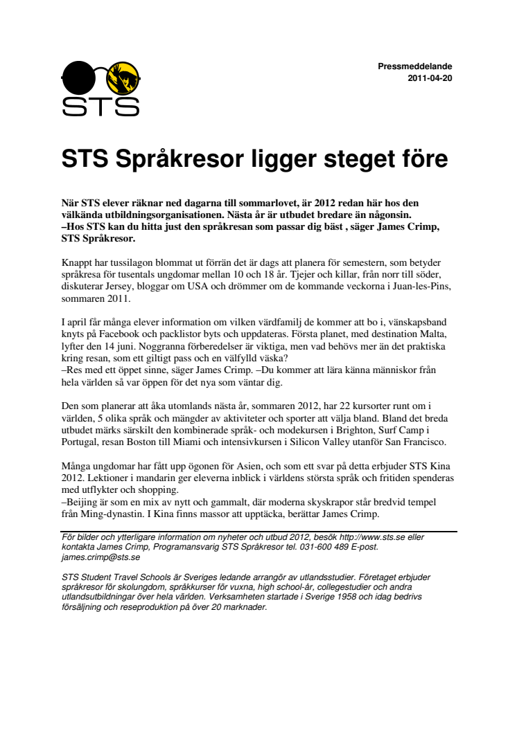 STS Språkresor ligger steget före 