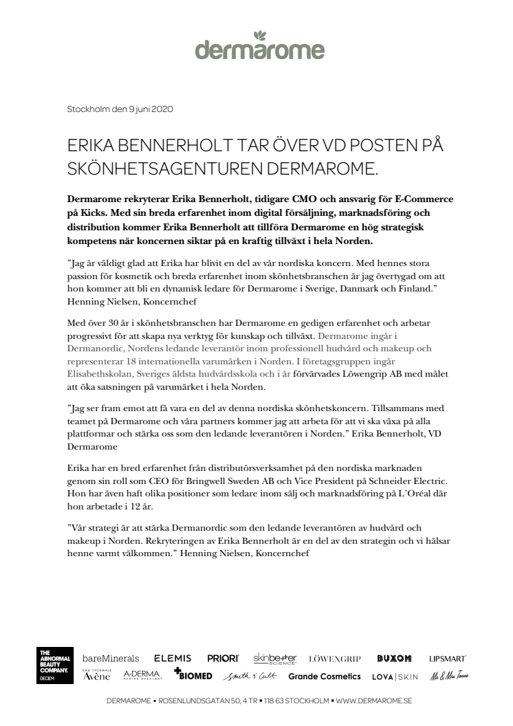 Dermarome rekryterar Erika Bennerholt till VD.pdf