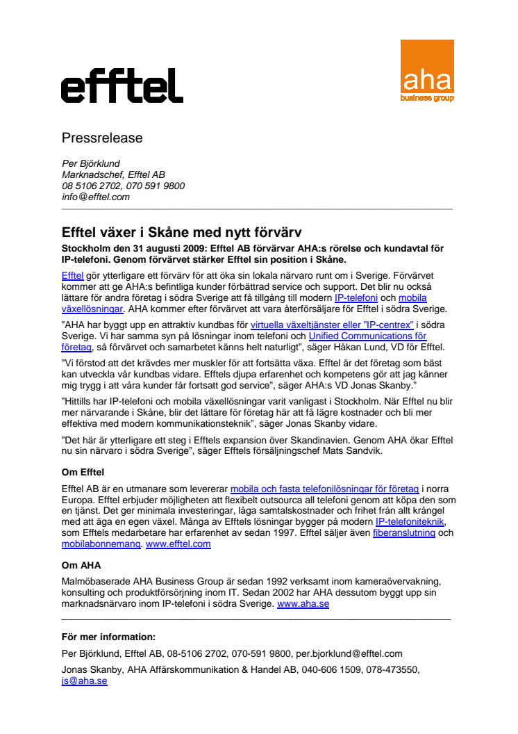 Efftel växer i Skåne med nytt förvärv
